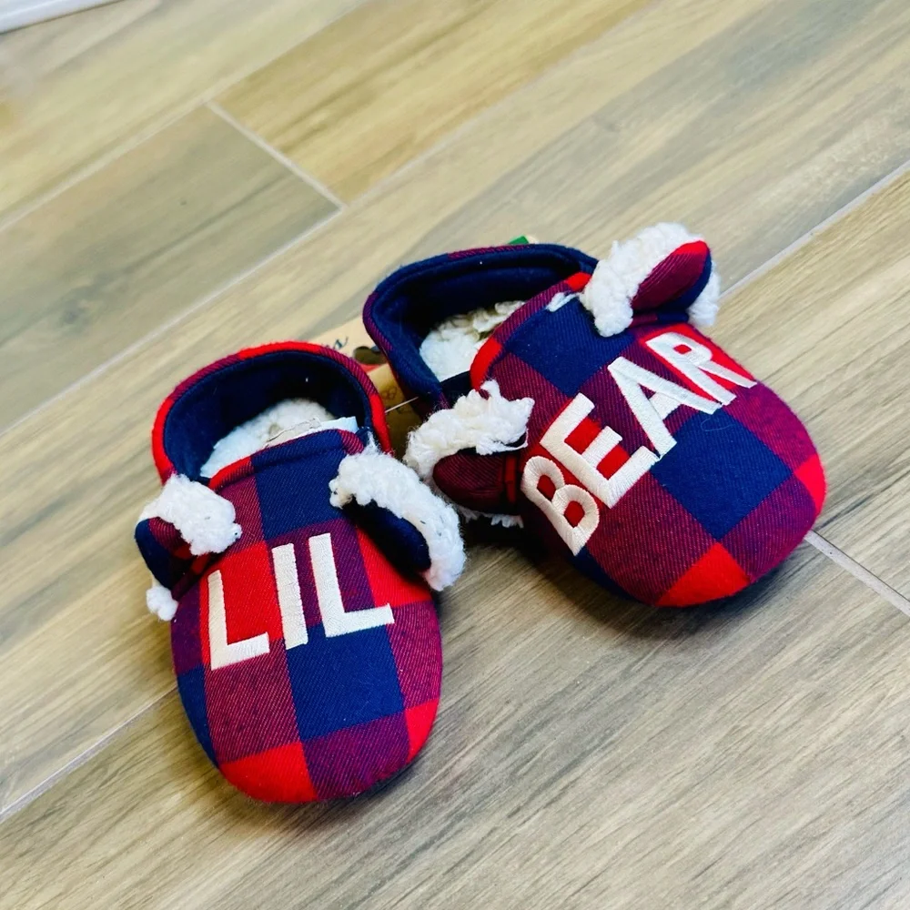 NEW! Limited Edition Dearforms Kids Lil' Bear Memory Form Buffalo Check Slippers